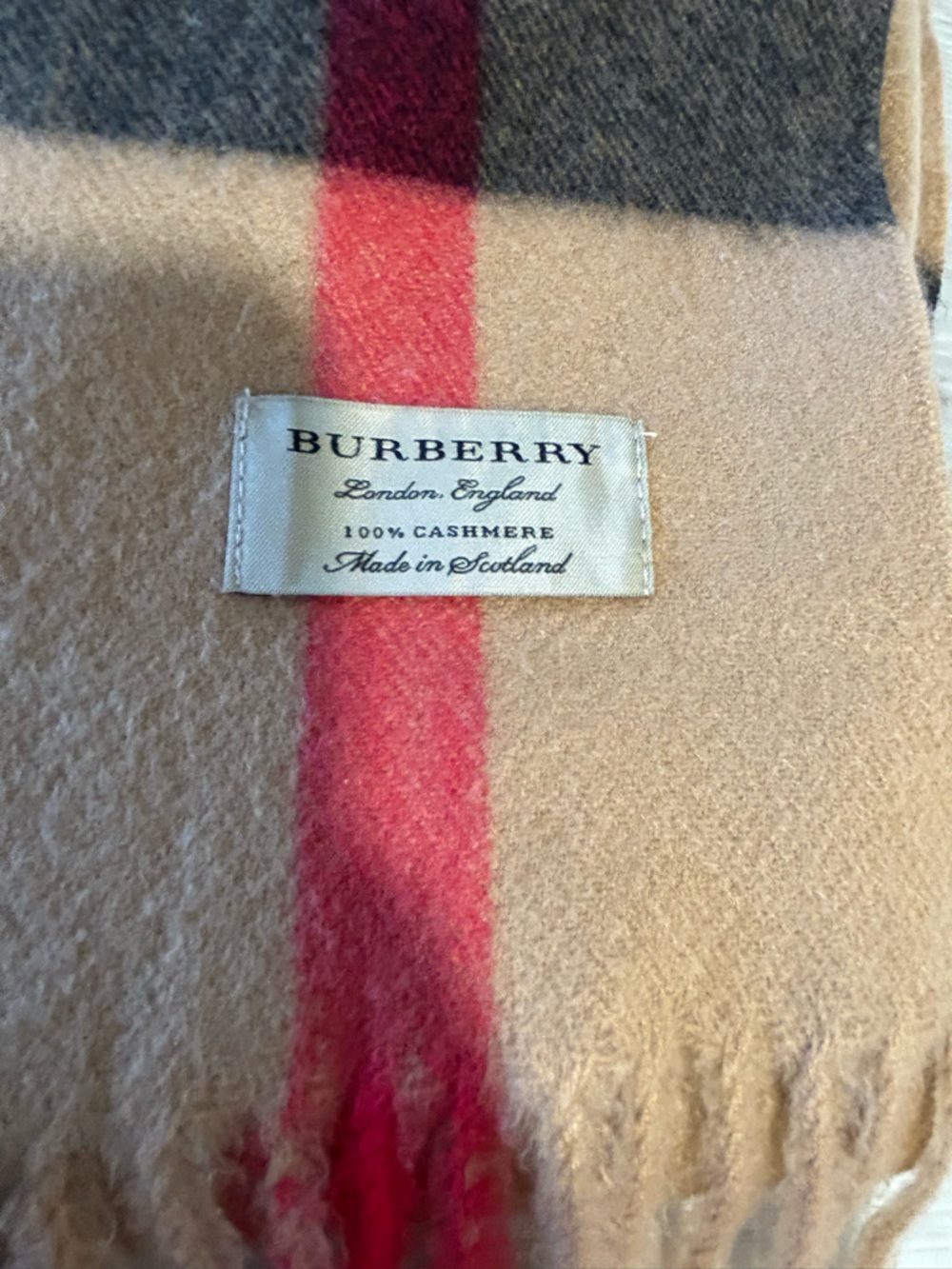 Burberry Classic Check Cashmere Scarf in Beige, Black & Red